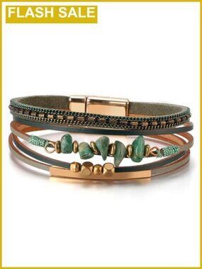 Leather Wrap Bracelet for Women Boho Western Cuff Layered Jewelry